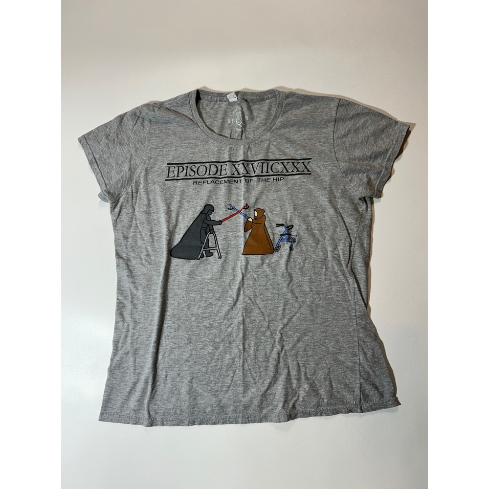 Anvil Graphic Tee Womens L Gray Excellent Star Wars Hip Replacement Parody Shirt